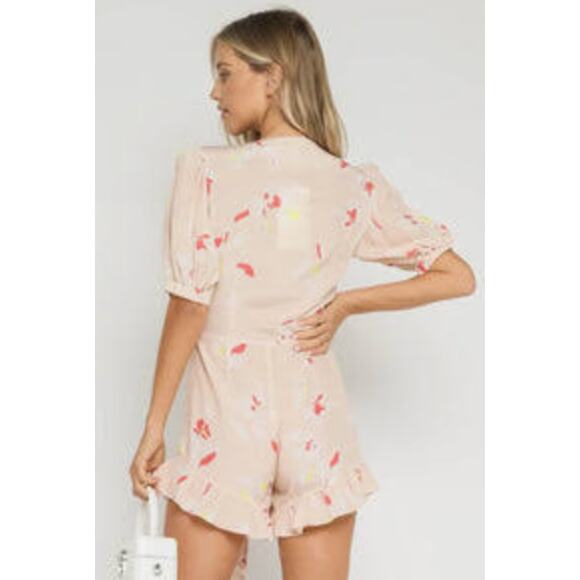 Olivaceous Small S Light Pink Floral Sassy and Sweet Romper Tie Waist Peach - Picture 12 of 12